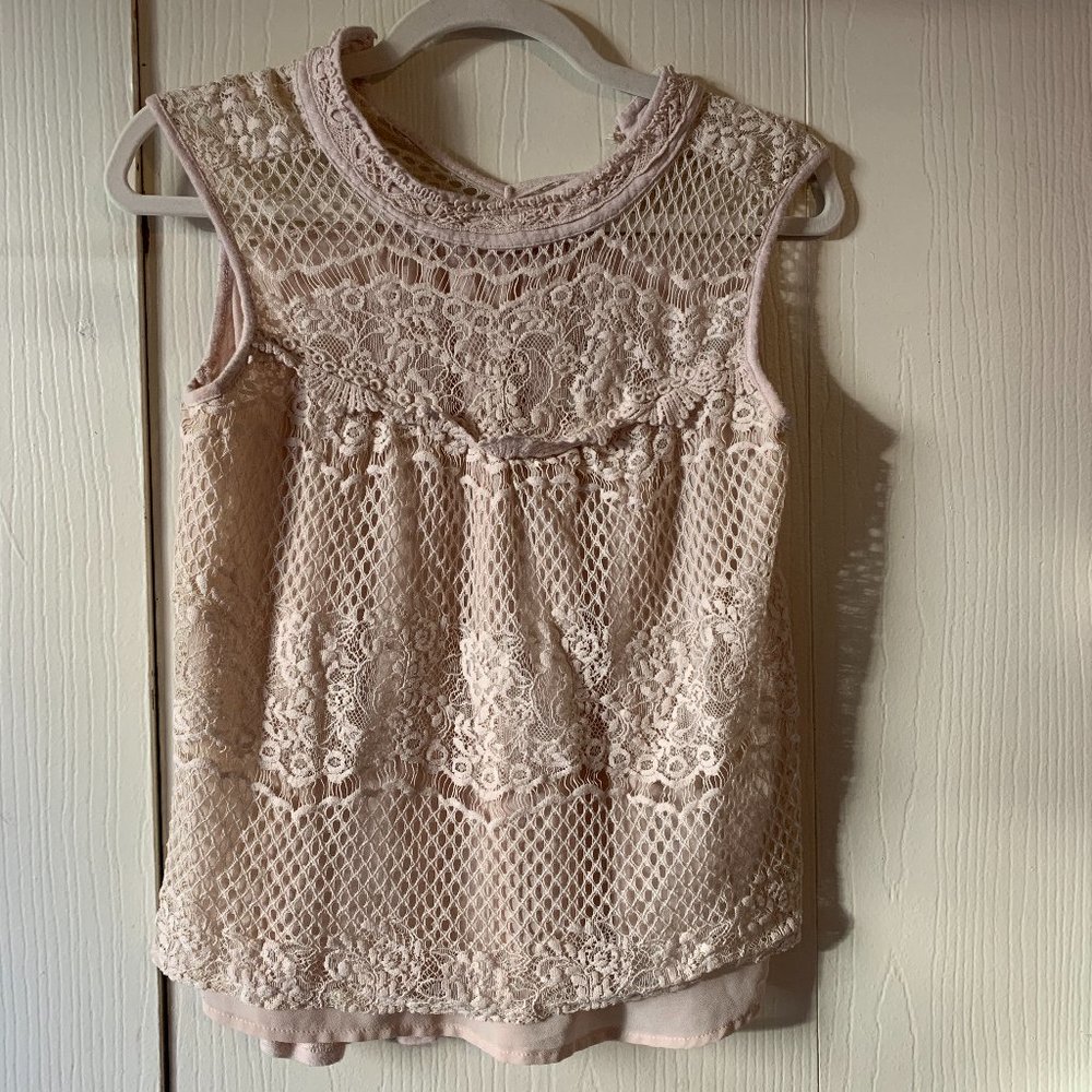 Tan/cream lace collared shirt